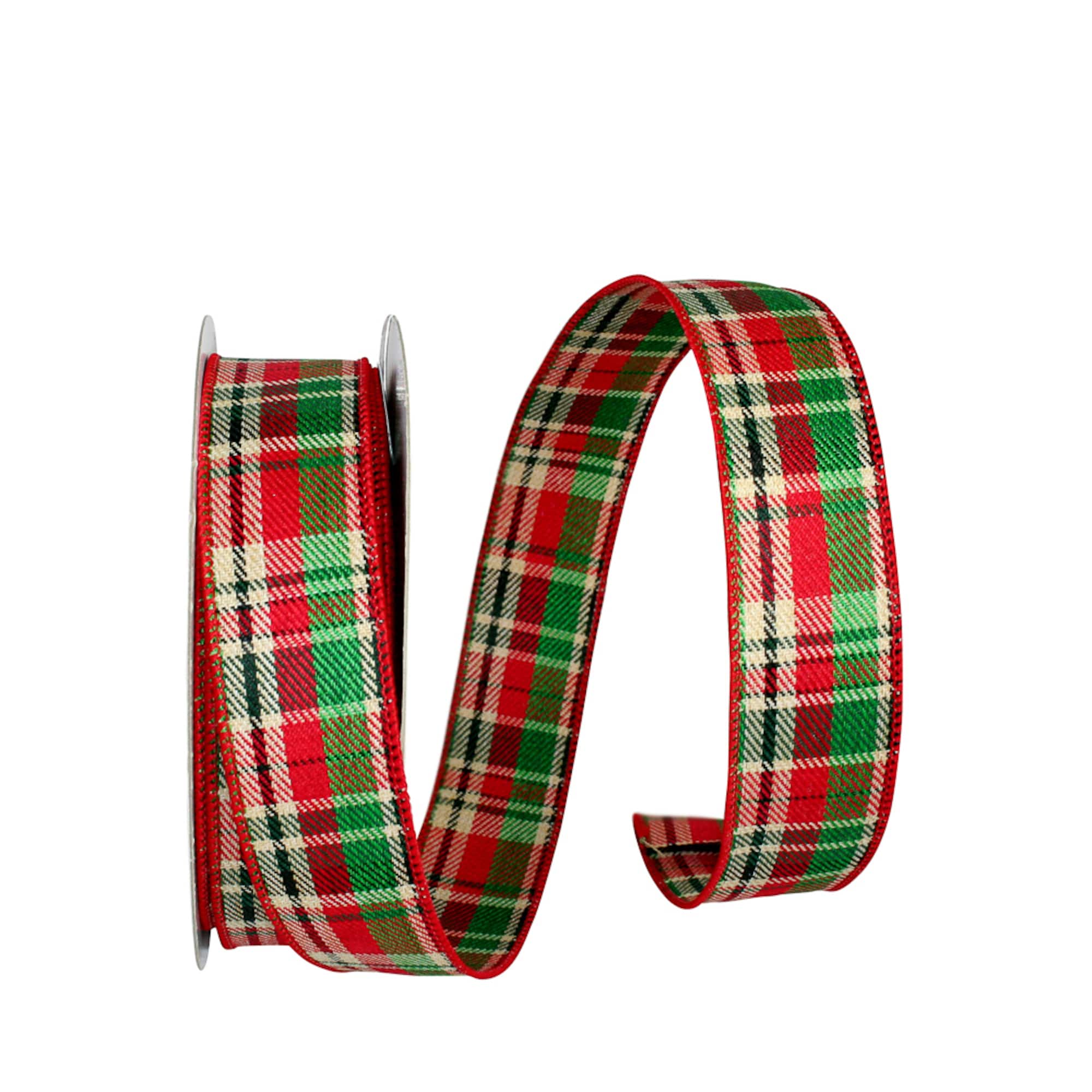 JAM Paper 1.5" x 20yd. Country Twill Wired Edge Plaid Ribbon